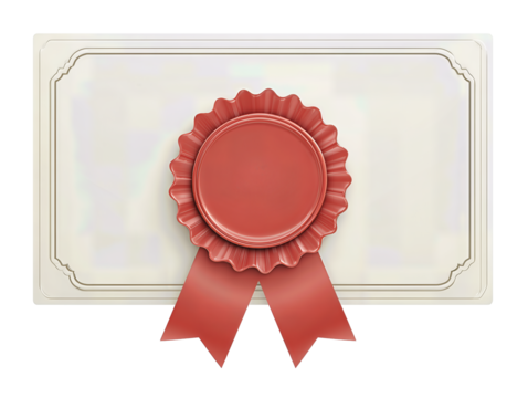 Training course badge designed as a small certificate card with ribbon seal and name space, isolated on transparent background.

