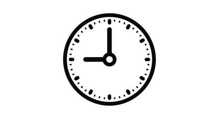 Simple analog clock face showing nine o'clock with clear markings and hands