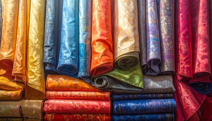Vibrant rolls of fabric in various colors