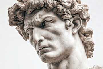 Obraz premium Classical Stone Sculpture of a Male Bust with Intense Expression in Bright Natural Light