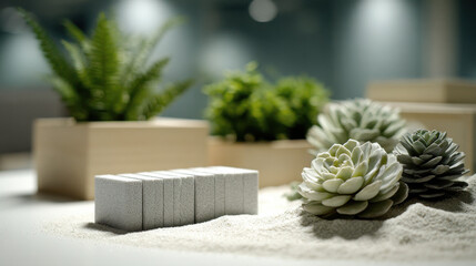 office space featuring strategic arrangement of plants alongside blurred calendar with ar events