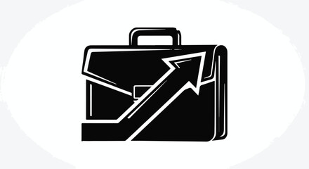 Black briefcase with upward trending arrow symbolizing business growth and success