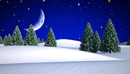 Winter night scene with snow and trees