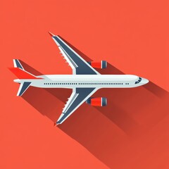 Flat illustration of airplane on red background
