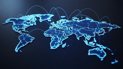 Global connections glowing blue world map global network