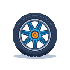 Obraz premium Modern car wheel with dark blue tire and light blue spokes vector illustration