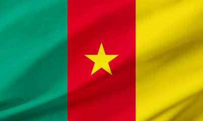 Cameroon flag background with waving fabric texture