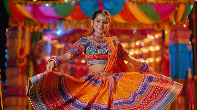 young beautiful indian woman enjoying at grabha