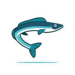 Obraz premium Blue and Turquoise Fish Swimming Silhouette. Fresh Seafood Aquatic Animal Emblem. Vector Fish Design
