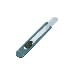 Gray cutter knife illustration with sharp snap-off blade for office, crafts, and work