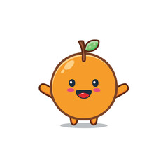 Friendly happy cute cartoon orange fruit character smiling and standing with arms open vector illustration