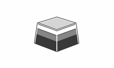 Isometric Illustration of a Layered Geometric Shape with Grayscale Tones.