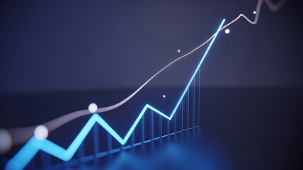 Glowing blue and pink lines charting upward progress