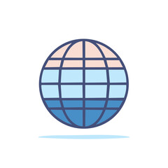 Stylized global earth icon with blue grid pattern representing worldwide connection and digital technology