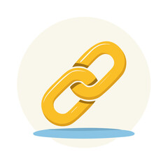 Fototapeta premium Yellow chain link graphic with shadow on a cream circle with a blue shadow