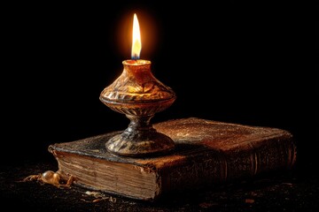 Bible Lamp Illuminating Ancient Background with Ceramic Design