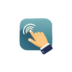 Business hand tapping gesture icon with radiating circles representing modern digital interaction