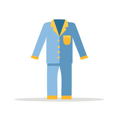 Flat design comfortable blue pajamas with yellow accents for sleepwear clothing concept