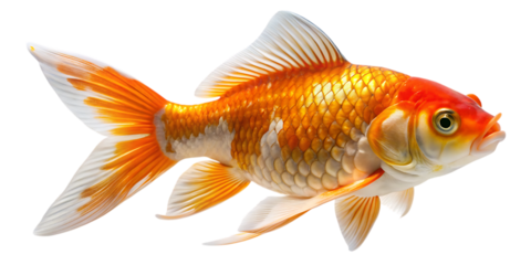 Orange and Gold Koi Fish Swimming Isolated on Transparent Background