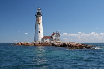 Light House. Guidance and Safety at Sea on Boston Harbor Coast
