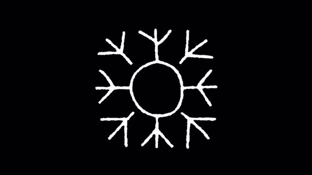 Hand-Drawn Snowflake Animation on Black Background - Winter Holiday Icon