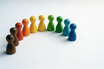 Talent recruitment search wooden pawn leader diversity team inclusion people rainbow meeting strategy collaboration