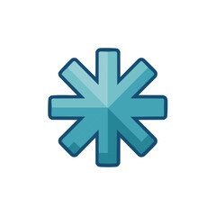 Blue stylized snowflake icon with dark outline symmetrical design winter holidays element