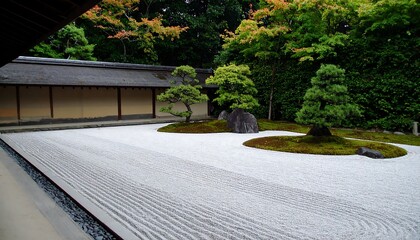 Tranquil Zen garden with raked sand