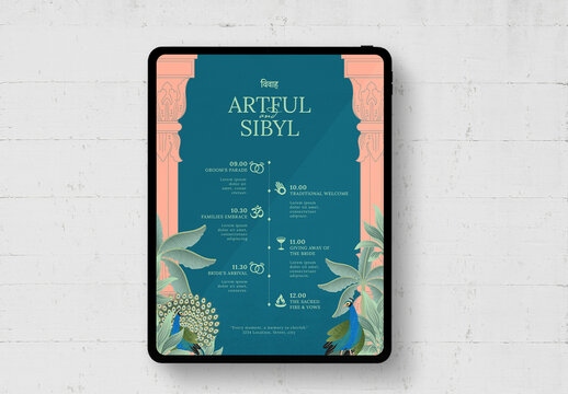 Digital Wedding Itinerary, Timeline & Order of Service Template with Mughal Pichwai Indian Theme
