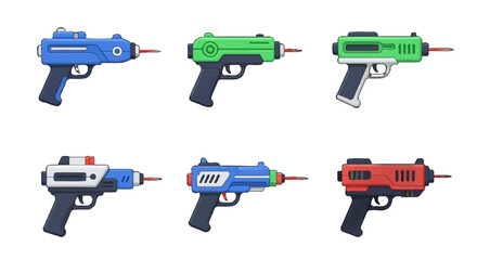 Naklejka premium Colorful Toy Gun Vector Icon Set with Playful Designs Vector