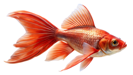 Red Fish with Flowing Tail Isolated on Transparent Background