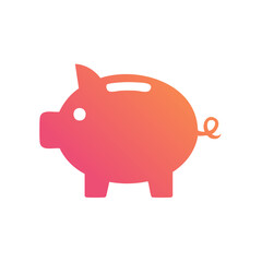 Fototapeta premium Piggy bank illustration in gradient orange and pink color isolated on white background