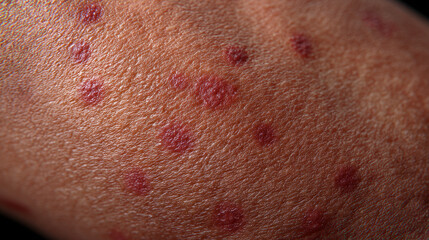 Fototapeta premium Skin condition with red spots close up view of skin texture dermatological issue inflammation health concern medical photography human skin texture detail skin lesions dermatology