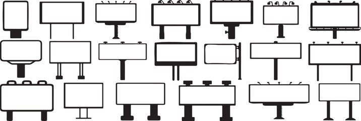 billboard, sign, advertisement, advertising, display, blank, empty, space, panel, structure, outdoor, marketing, promotion, information, message, board, graphic, design, icon, set, collection, black, 