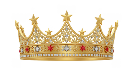 ornate golden crown with precious jewels and star accents.