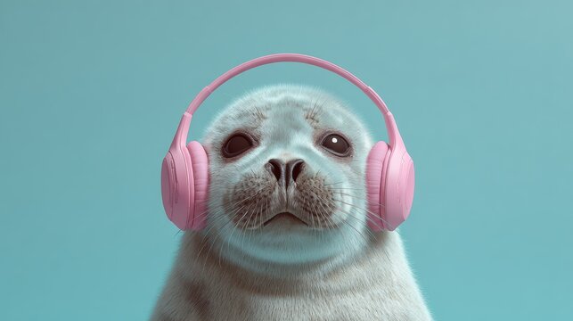 Seal with pink headphones