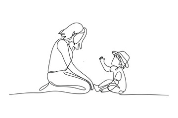 Continuous Line Art of Mother and Child Interaction – Family and Care Illustration
