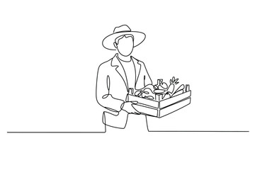 Continuous Line Art of Farmer and Harvest &ndash; Organic Food and Nature Illustration