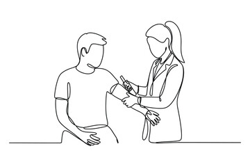 Continuous Line Art of Vaccination – Health and Immunization Vector