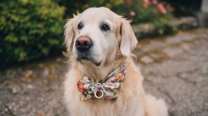 Golden Retriever Wedding Pet Floral Bow Tie