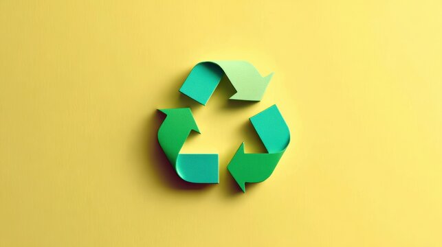 Green recycling symbol against a yellow background.
