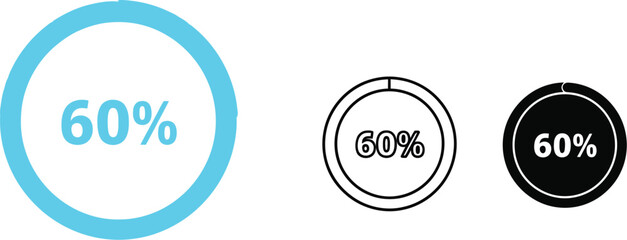 Progress indicator with sixty percent marked on blue, outlined, and black circles