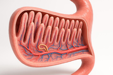 Cross-section of the small intestine showing villi and blood vessels - Illustration