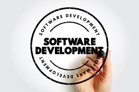 Software Development - set of computer science activities dedicated to the process of creating, designing and supporting software, text concept stamp