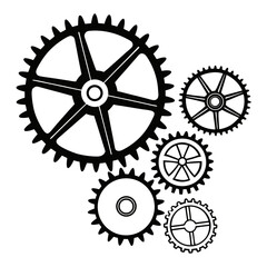 Obraz premium Black mechanical gears and cogs on white background machinery industrial