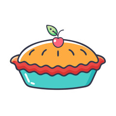 Colorful pie with cherry topping on a blue base  