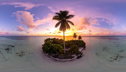 Panoramic sunset over a tropical island