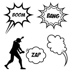 Comic style action bursts boom bang zap silhouette vector