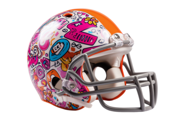 Colorful Football Helmet with Graffiti Art: Unique Modern Sports Fashion Accessory