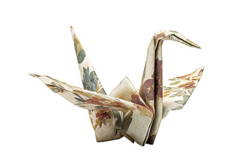 Floral Origami Crane: Intricate Handmade Paper Craft Display